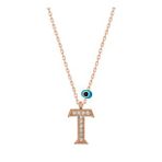 HİLALSHOP 925 Ayar Gümüş Nazar Rose T Harfi Kadın Gümüş Kolye