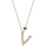 HİLALSHOP 925 Ayar Gümüş Nazar Rose V Harfi Kadın Gümüş Kolye
