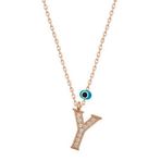 HİLALSHOP 925 Ayar Gümüş Nazar Rose Y Harfi Kadın Gümüş Kolye