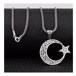 HİLALSHOP 925 Ayar Kelime-i Tevhid Yazılı Ay Yıldız Erkek Gümüş Kolye