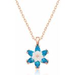HİLALSHOP 925 Ayar Rose Mavi Lotus Çiçeği Kadın Gümüş Kolye