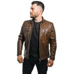 Hilda Deri Mont Taba Rengi Erkek Ceket Hakiki Kuzu Derisi Büyük Beden Brad Taba XS