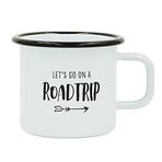 Him & I® - Emaye fincan, Let's go on a Roadtrip yazılı, açık hava, emaye bardak, sağlam, hafif ve kırılmaz, çift taraflı baskı, kamp, trekking ve yürüyüş için