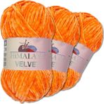 Himalaya Velvet 3 x 100 g kadife yunus yünü, 40 renk seçeneği, şönil, örgü yünü, parlak aksesuar, kıyafet, battaniye (90016 kabak)