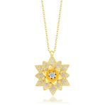 Himarry 925 Ayar Gumus Gold Beyaz Taslı Lotus Cicegi Kadın Kolye
