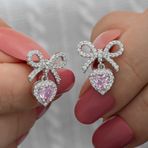 Himarry Fiyonk Pembe Taşlı Kalpli Çivili Kadın Gümüş Küpe