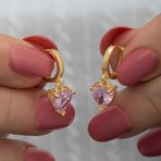Himarry Gold Pembe Taşlı Kalpli Kadın Gümüş Küpe