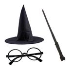 Himarry Harry Potter Siyah Şapkası Harry Potter Gözlüğü Harry Potter Asası 3 lü Set