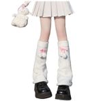 HIMI HIMIFASHION Kadın Bacak Isıtıcıları Japon Kawaii Uzun Çorap Örme Bot Çorapları Kış Yüksek Çorap Hairball ile, Beyaz a, One Size