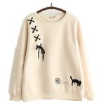 Himifashion Kadın Kız Tişört Sevimli Kedi Baskılı Bandaj Svetşört Üstler Günlük Tişört (Uzun Kollu (Kalın), haki, One Size