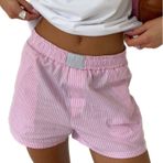 Himllauen Kadın Çizgili Pijama Şortu Kısa Pijama Şortu Elastik Bel Kısa Pantolon Cepli Yaz Gecelik, açık gül rengi, M