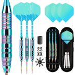 Himmbods Dart Metal Uç Seti 3 Alüminyum Şaft Metal Dart Seti Profesyonel Dart Çelik Uç Seti + Ekstra 3 Dart Uçuş 3 Plastik Şaftları Değiştirin Başlangıç veya Profesyonel Dart (Yeşil-Mavi)