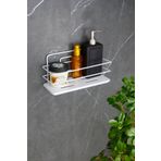 HIMYHOME Kristal Raflı Ekonomik Paslanmaz Banyo Ve Kozmetik Düzenleyici Beyaz Yapışkanlı Şampuanlık Duş Rafı