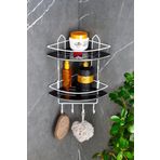 HIMYHOME Kristal Raflı Ekonomik Paslanmaz Lif Askılıklı Beyaz Şampuanlık Yapışkanlı Banyo Köşeliği Duş Rafı