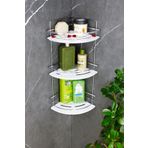 HIMYHOME Kristal Raflı Krom Lamalı Üçlü Şampuanlık Yapışkanlı Banyo Düzenleyici Köşeliği Rafı