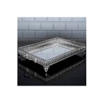 Hinora Hürrem Dikdörtgen Büyük Tepsi Aynalı Metal Kulplu Sunumluk Servis Tepsisi Gümüş 52x27 Cm