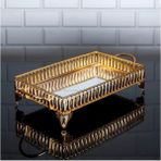 Hinora Hürrem Dikdörtgen Küçük Tepsi Aynalı Metal Kulplu Sunumluk Çikolata Tepsisi Altın 40X18CM - 40x19x8