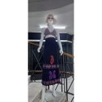 Hint Batik Çiçek Desenli ve Işlemeli Uzun Hint Anvelop Etek - Lacivert - Standart