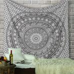 Hint Duvar Halısı Mandala Duvar Halısı, Dekoratif Plaj Havlusu Hippi Duvar Halısı Fil Kilimi — 213 x 137 cm — Gri