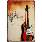 Hioni Gitar Müzik Enstrümanı Vintage Sac Levha Poster Duvar Levhası Duvar Dekorasyonu Metal Levha Kapı Levhası