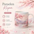 HiperAD Reklam Sakura Çiçeği Desenli Porselen Kupa 300 ml Zarif Manzara Tasarımlı Hediyelik Kahve Çay Bardağı - Renkli