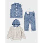 Hippie Erkek Çocuk Bebek Bayramlık 3 Lü Takım Kalin Yelekli Kapşonlu Sweatshirt Alt Eşofman - 2 Yaş - Açık Mavi - Beyaz