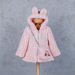Hippil Baby 9011HP Kız Çocuk Sevimli Tavşancık Kapüşonlu Şeker Çantalı Lüxs Polar Mont - Pembe - 3 Yaş