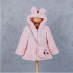 Hippil Baby 9011HP Kız Çocuk Sevimli Tavşancık Kapüşonlu Şeker Çantalı Lüxs Polar Mont - Pudra Pembe - 3 Yaş
