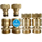 Hippohose Quick Connector Bahçe Hortum Bağlantı Elemanları (4'lü Paket) - Sızdırmaz - 3/4 inç Hızlı Çıkarma için Geçmeli Su Hortumu Adaptörü - Prinç - Hızlı Bağlantı Bahçe Hortum Konnektörleri