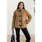 hiramir Peluş Deri Biyeli Çoban Düğmeli Mont Camel KS2504