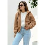 Hiramir Peluş Kapüşonlu Kadın Bomber Mont Taş KS2503 - Camel