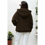 Hiramir Peluş Kapüşonlu Kadın Bomber Mont Taş KS2503 - XL - Kahverengi