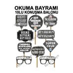 Hiras Dizayn 10lu Okuma Bayramı Konuşma Balonu KaraTahta Fotograf Çekimi İçin Konuşma Balonu Selfie Çubukları