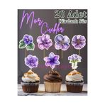 Hiras Dizayn 20 Adet Mor Çiçekler Kürdanlı Süs Seti Cupcake Pasta Kurabiye Kokteyl Sunum Süsleri