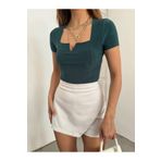 hiraz fashion Kadın petrol yeşili renk v yaka Sandy kumaş crop