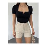 hiraz fashion Kadın Siyah Kare Yaka Sandy Kumaş Crop Bluz