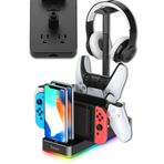 Hiree RGB PS Controller Charger, PS Portal Charging Dock with Headset Stand