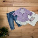Hırka Penye Pantolonlu Lüx 3lü Takım (Dar Kalıp) - Lila - 4 Yaş