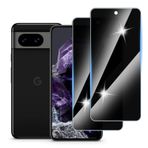 Hirshen [2 adet] Google Pixel 8 zırhlı koruma camı için görüş koruma folyosu, gözetleme önleyici mahremiyet folyosu, 9H sertlik, çizilmez, kabarcıksız, casus yapmaz