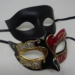 HIS N HERS SİYAH KIRMIZI & ALTIN TİYATRO MÜZİK NOTLARI/SENARYO VENETİYAN MASKE KARNAVAL PARTİ ÇİFTLER IÇIN GÖZ TOPU MASKELERİ
