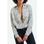 Hisleria Leopar Desen Oversize Saten (viskon) Gömlek - Bej Zemin