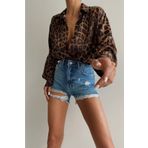 Hisleria Leopar Desen Oversize Saten (VİSKON) Kahverengi Gömlek