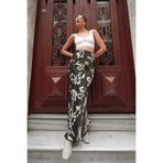 Hisleria Yaprak Desen Saten Kumaş Uzun Etek - Yeşil (Tesettüre Uygundur)