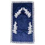 HitDukkan Lacivert Beyaz Fransız Güpürlü (65cmx117cm) İşlemeli Kadife Seccade Namazlık No53