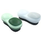 Hitefu Silikon Yüzeyli 3 Paket Çift Taraflı Çamaşır Lekesi Fırçası, Ayakkabı, Giyim, Yeraltı ve Kumaş Temizliği için Yumuşak Kıl Fırça Fırçası (Beyaz ve Yeşil)