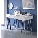 Hitit Dekorasyon Olivia Paslanmaz Metal Beyaz Çalışma Masası - 76 x 130 cm - Gümüş