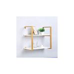Hitit Dekorasyon Tasnia Gold Metal Ahşap Duvar Rafı 60cm 2 Katlı
