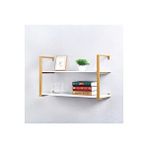 Hitit Dekorasyon Tasnia Gold Metal Ahşap Duvar Rafı 90cm 2 Katlı