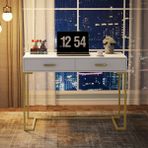 Hitit Dekorasyon Vivian Gold Metal Beyaz Çalışma Masası - 76 x 100 cm - Altın