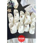Hitit Socks Kadın 10 Çift Premium Çiçek ve Hayvan Desenli Görünmez Babet Çorap Şeker Beyazı - 35 - 40